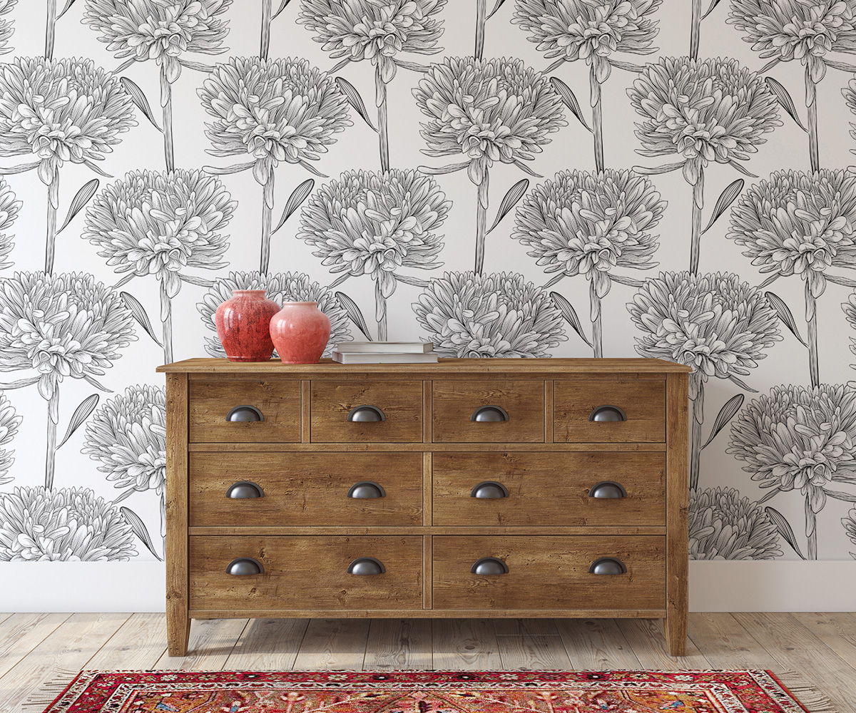 Beautiful Aster Flower Pattern Wallpaper in hallway