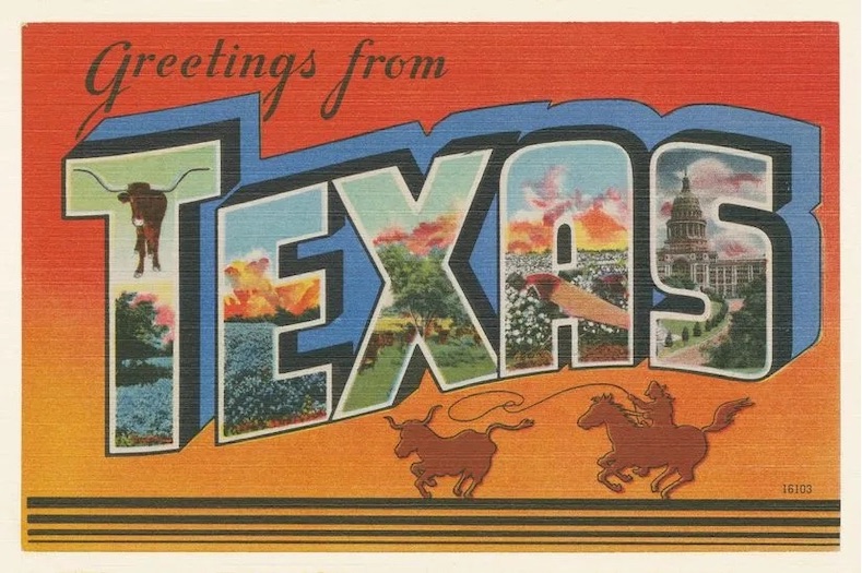 Vintage postcard showcasing sights from Texas