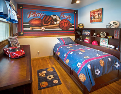 Sports Theme Wall Mural With Basketball And Football