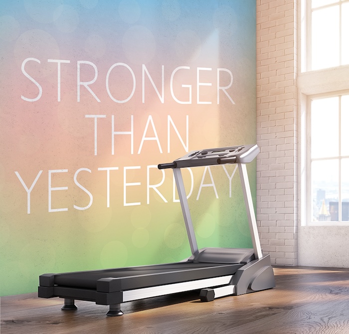 Ombre Pastel Stronger Than Yesterday Word Mural in Fitness Room