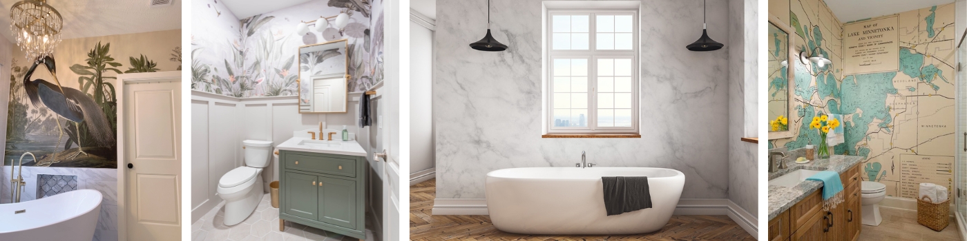 Four bathrooms with murals to create a spa vibe