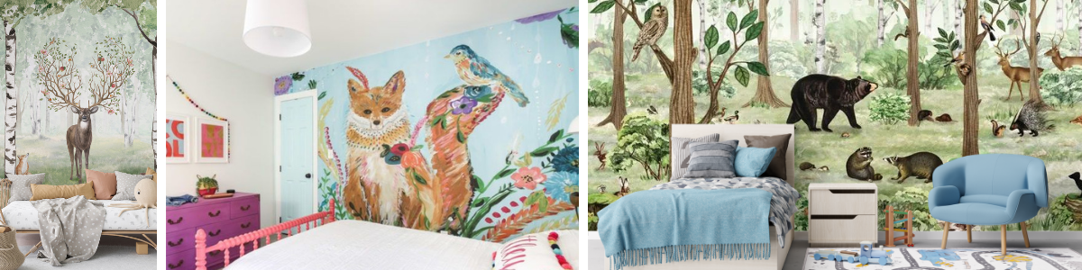 3 examples of woodland creature wall murals in kids bedrooms