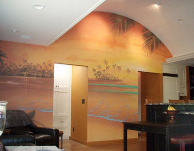 Sunset Beach Mural With Topical Islands