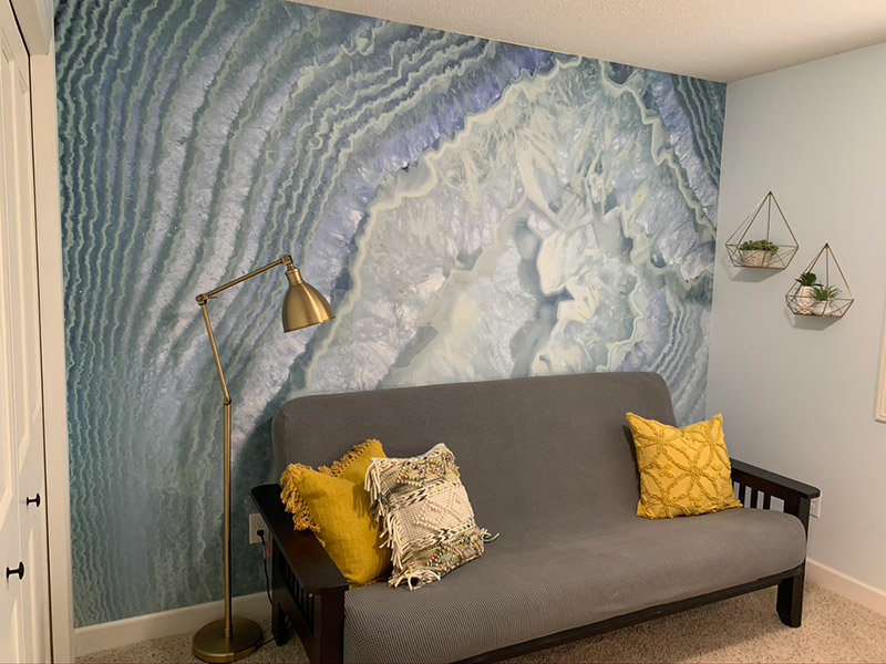 Ice Blue Agate Geode Wallpaper Mural in home office