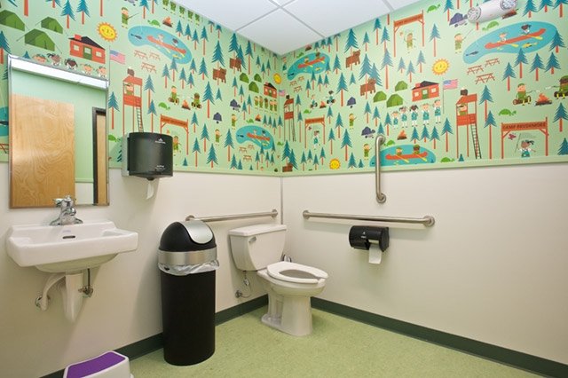 Illustrated Camping And Forest Wallpaper In A Bathroom