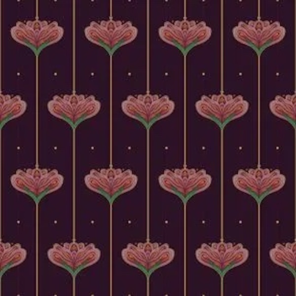 A repeating pattern or rose peonies on long stems on a black background