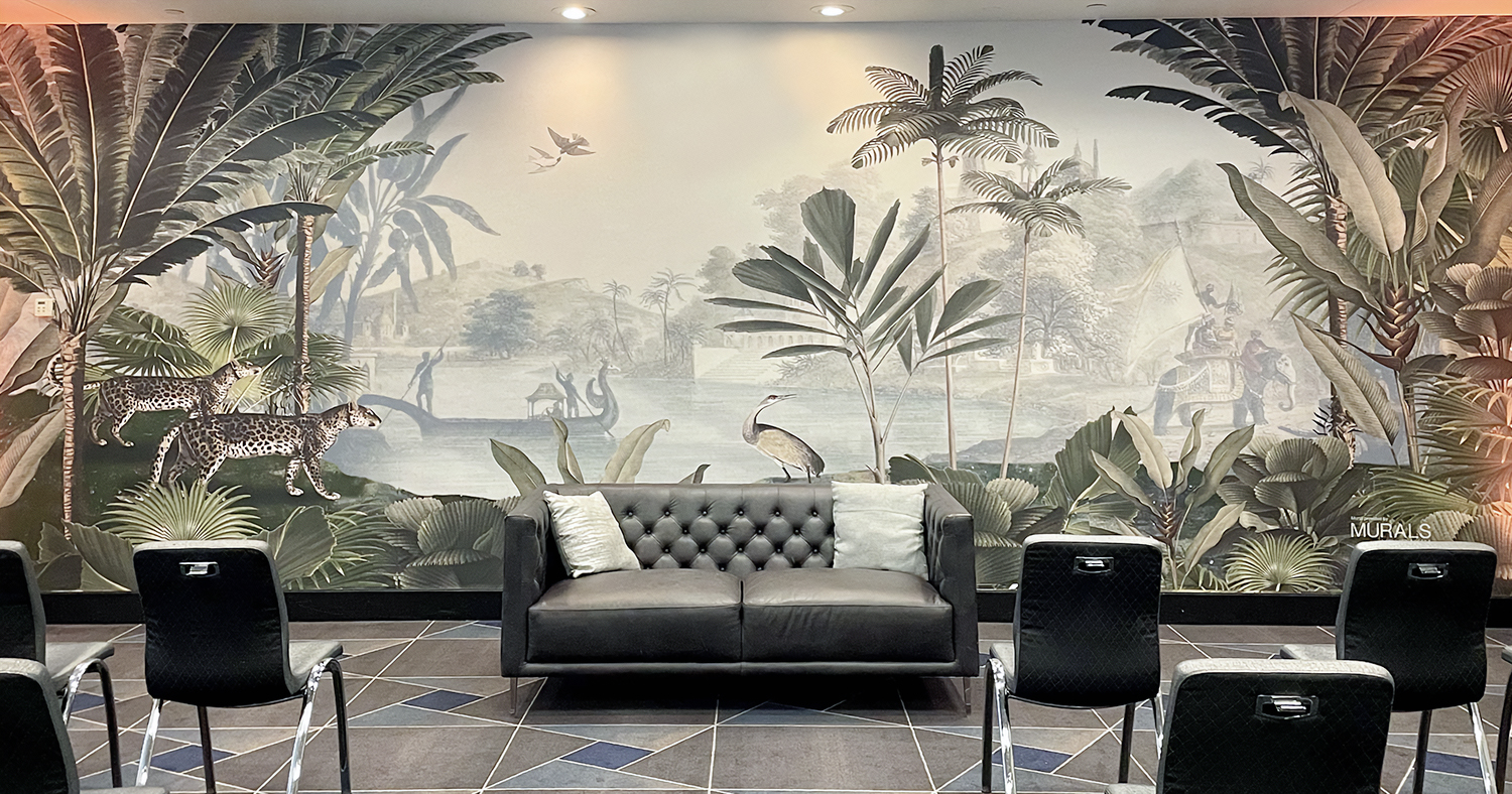 Tropical jungle mural in a hotel meeting room