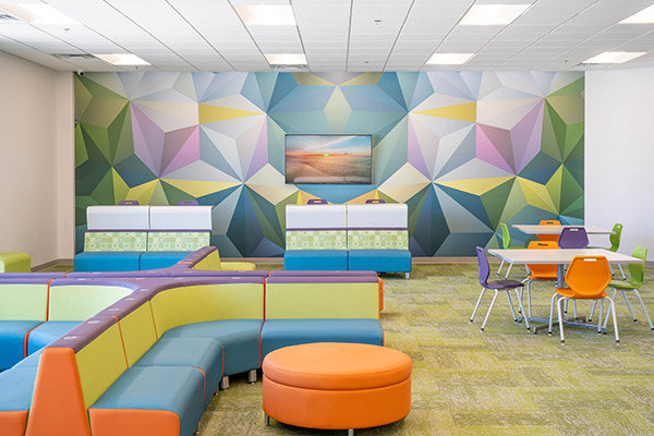 Colorful Triangle Geometric Wallpaper Mural in youth center