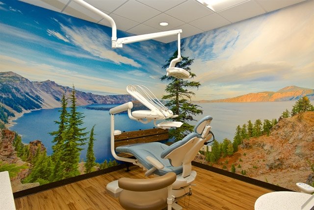 Wall Mural of A Blue Mountain Lake In Dental Exam Room