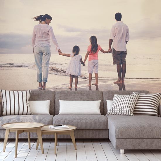 Family Walking On A Beach Wall Mural
