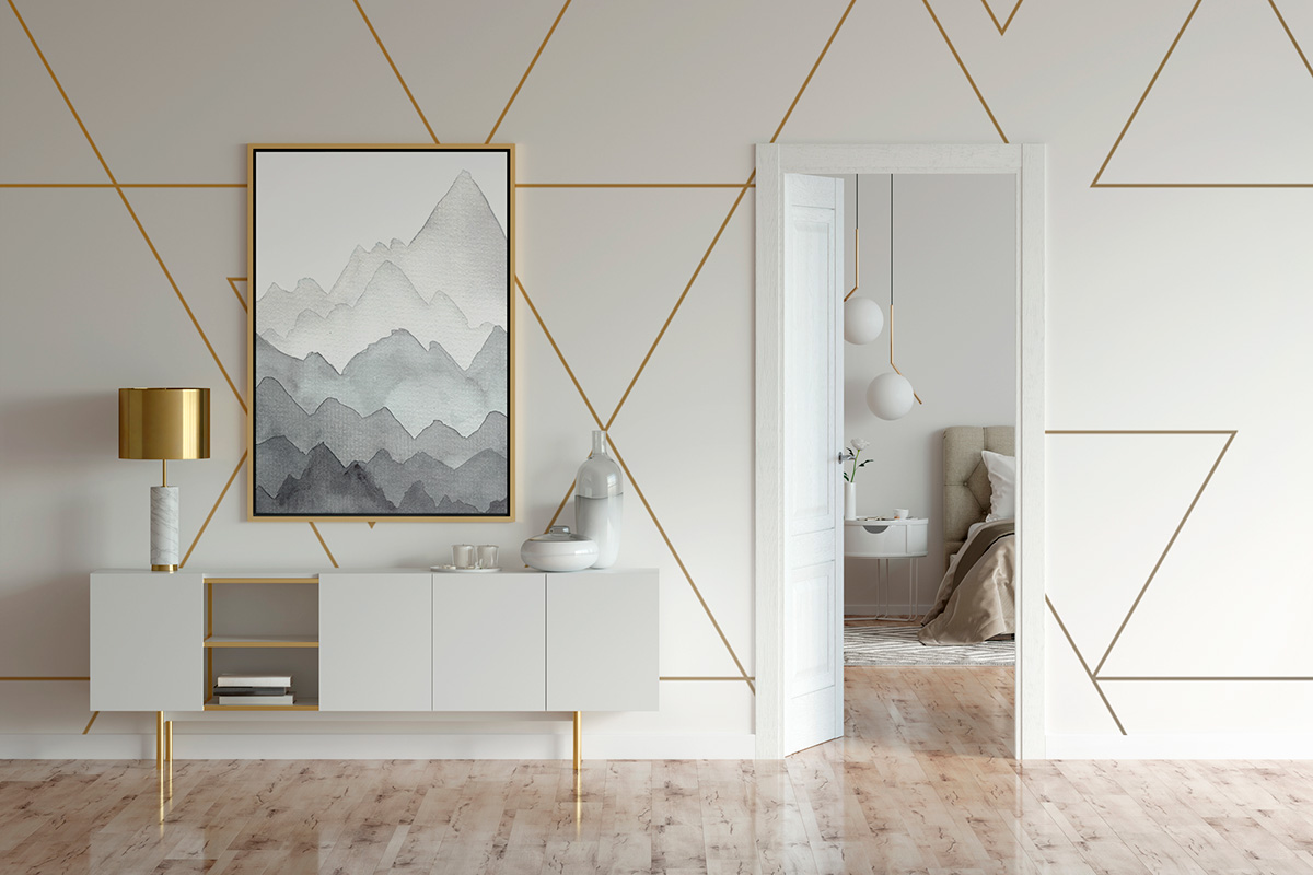 Linear Triangle Wallpaper Mural in hallway