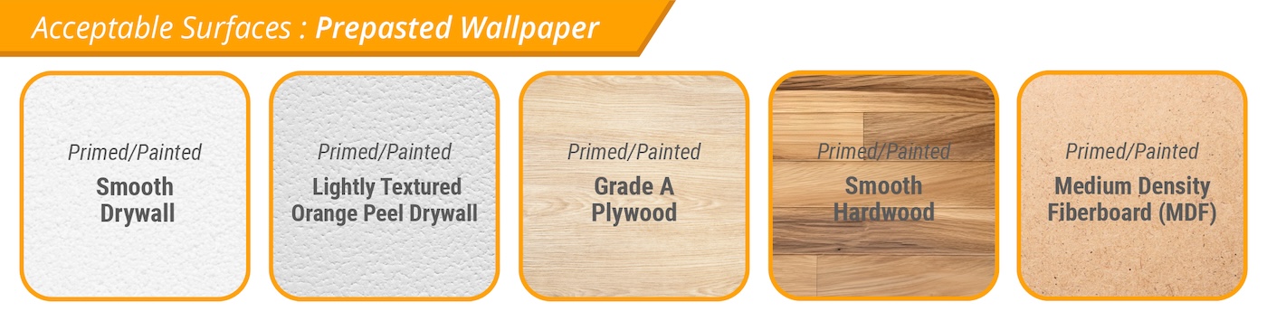 A visual guide showing which wall surfaces are best for prepasted wallpaper