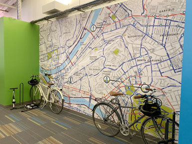 custom map wall mural in office