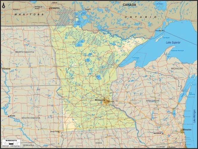 A map of Minnesota and the surrounding states