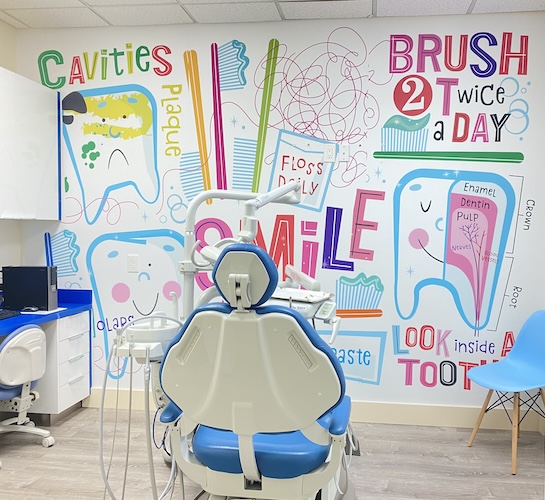 Dental hygiene kids illustration wall mural in dental exam room