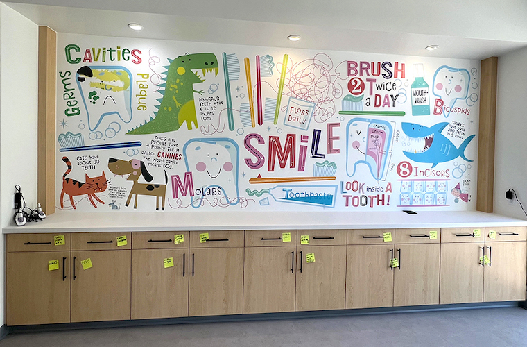 Dental Hygiene Pediatric Mural Wallpaper on hallway wall