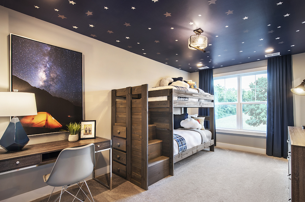 A star ceiling mural of a kids bedroom
