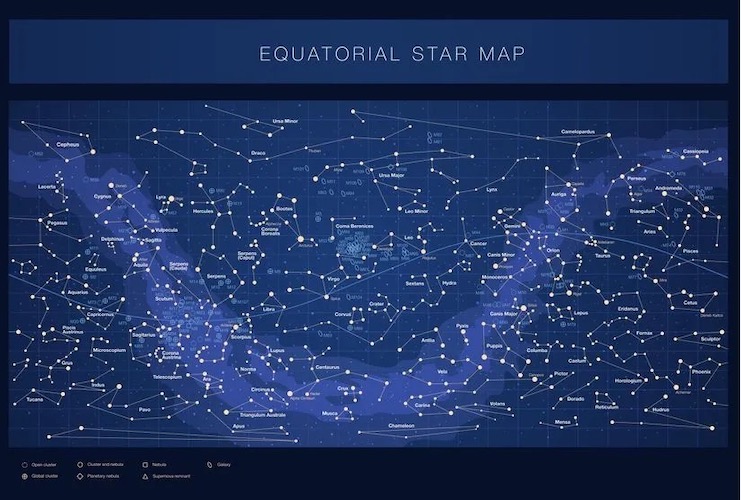 Map showing all of the constellations visible from the equator