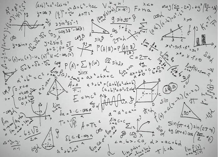 Doodle of various math equations, formulae and diagrams