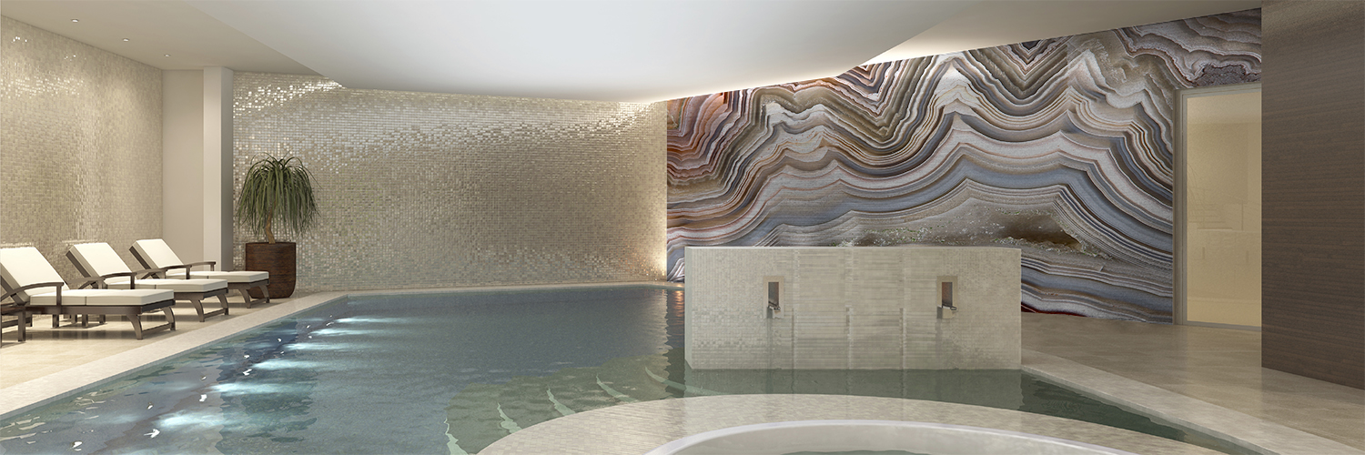 Agate mural by a pool in a hotel spa