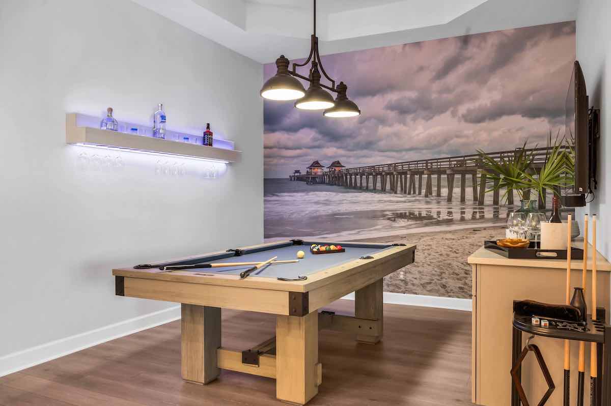 A pier mural in a billiards room