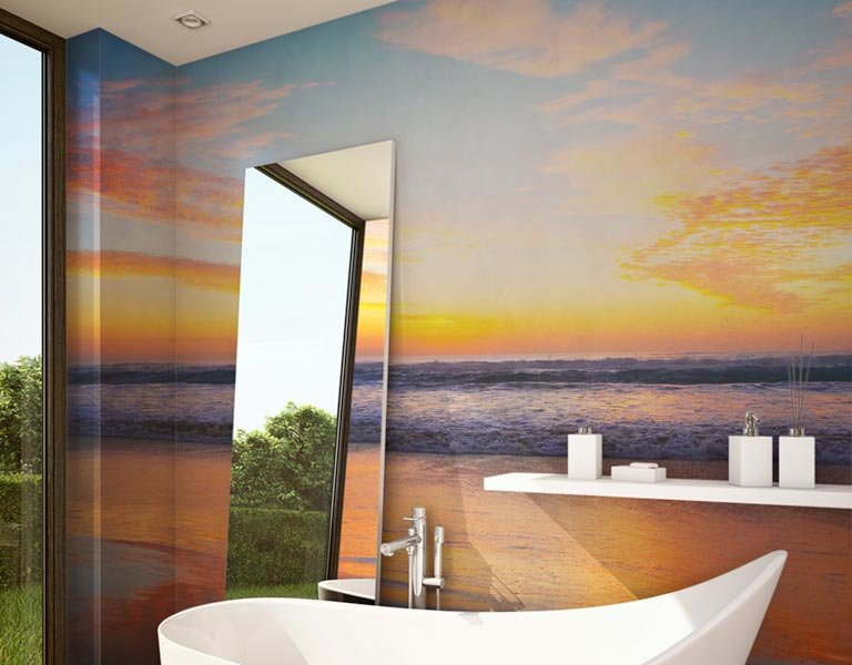 sunrise surfers paradise wallpaper mural in a bathroom