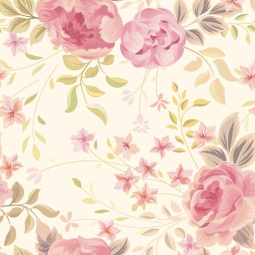 Charming vintage pattern of rose clusters, leaves and small pink flowers