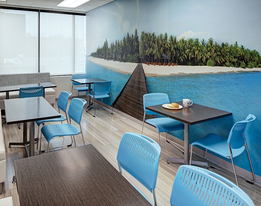 Palmenstrand Ocean Boardwalk Island Beach Wall Mural in Cafeteria