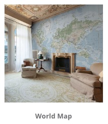 World Map Mural Behind A Fireplace