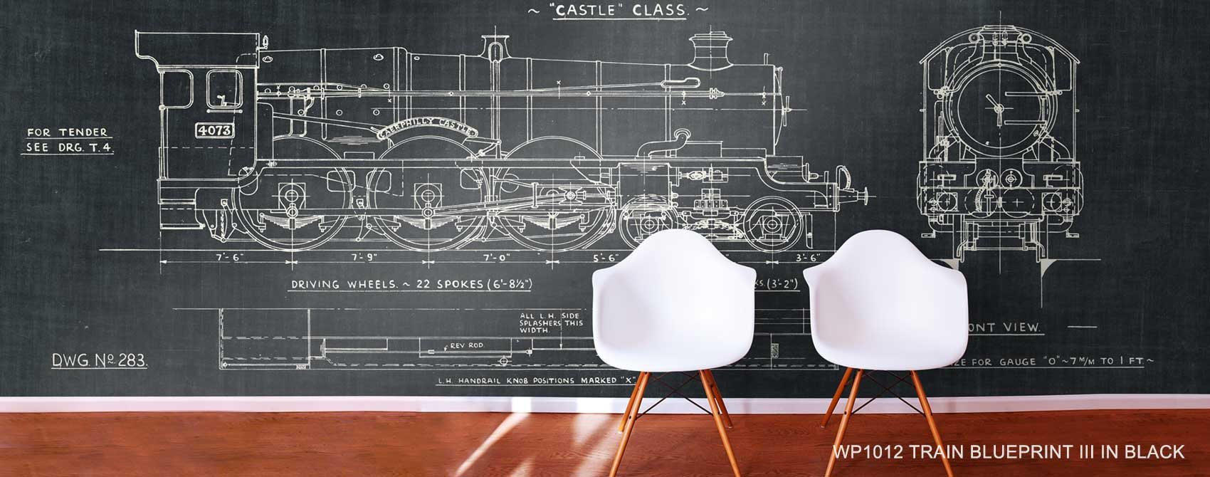 Blueprint Artwork Of The Front And Side Of A Locomotive Engine