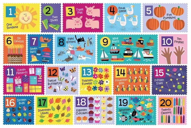 Numbers list from 1 to 20 with an illustration to represent each number