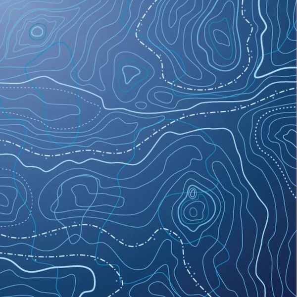 Blue pattern of abstract lines and shapes that looks like an elevation map