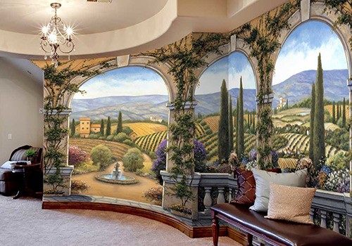 Tuscan Villa - Panoramic Mural Wallpaper in senior living facility