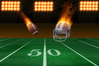 Flaming Football And Helmut Landing On 50 Yard Line Mural